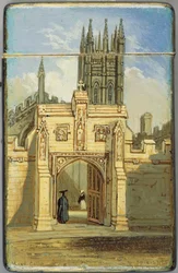 Étui à cartes victorien, avec une scène du Magdalen College, Oxford